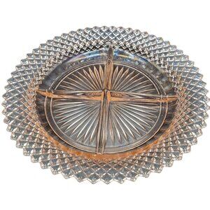 Anchor Hocking Divided Relish Dish Glass Pink Miss America Diamond Cut 8 3/4"